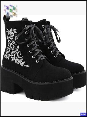Lace Up Combat Boots Chunky Platform Ankle Booties Round Toe Y2K Punk Shoes